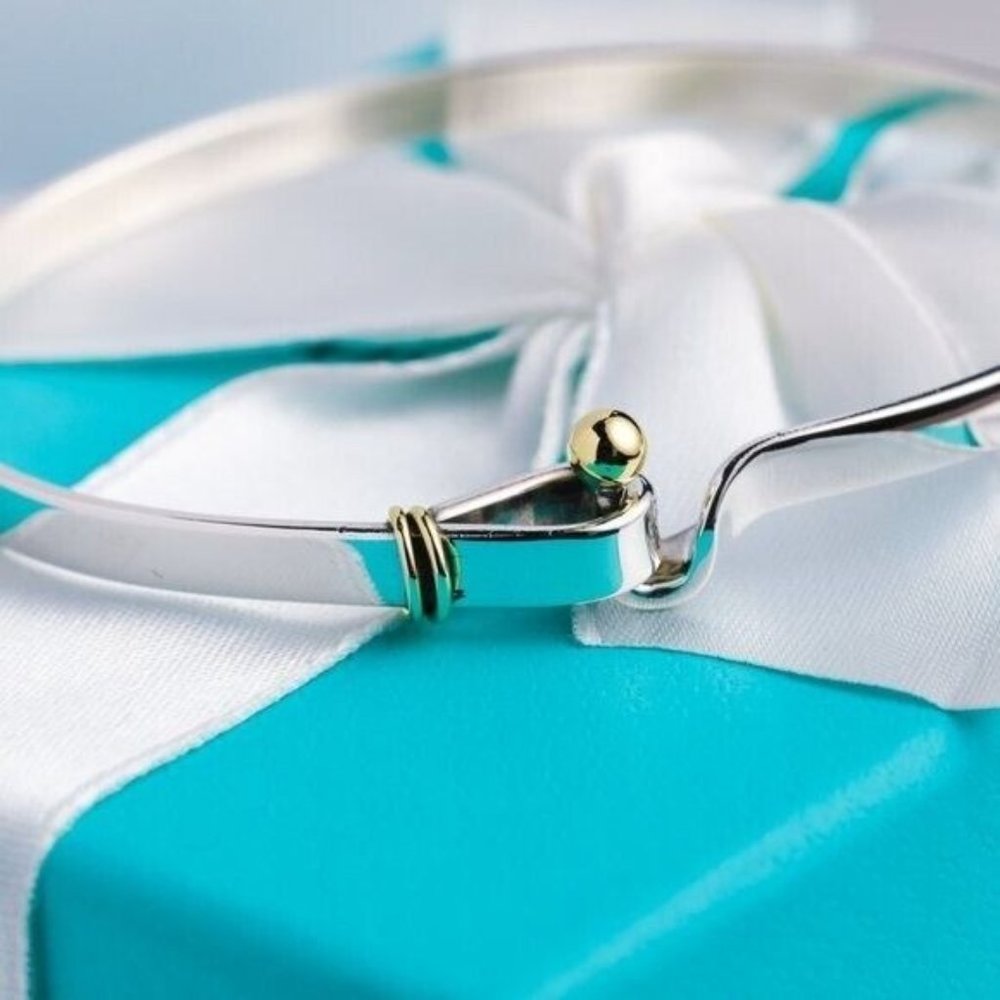 Tiffany & Co. Bracelet Vintage Hook & Eye Bangle 18K Gold & Sterling Silver 7” - Picture 5 of 10